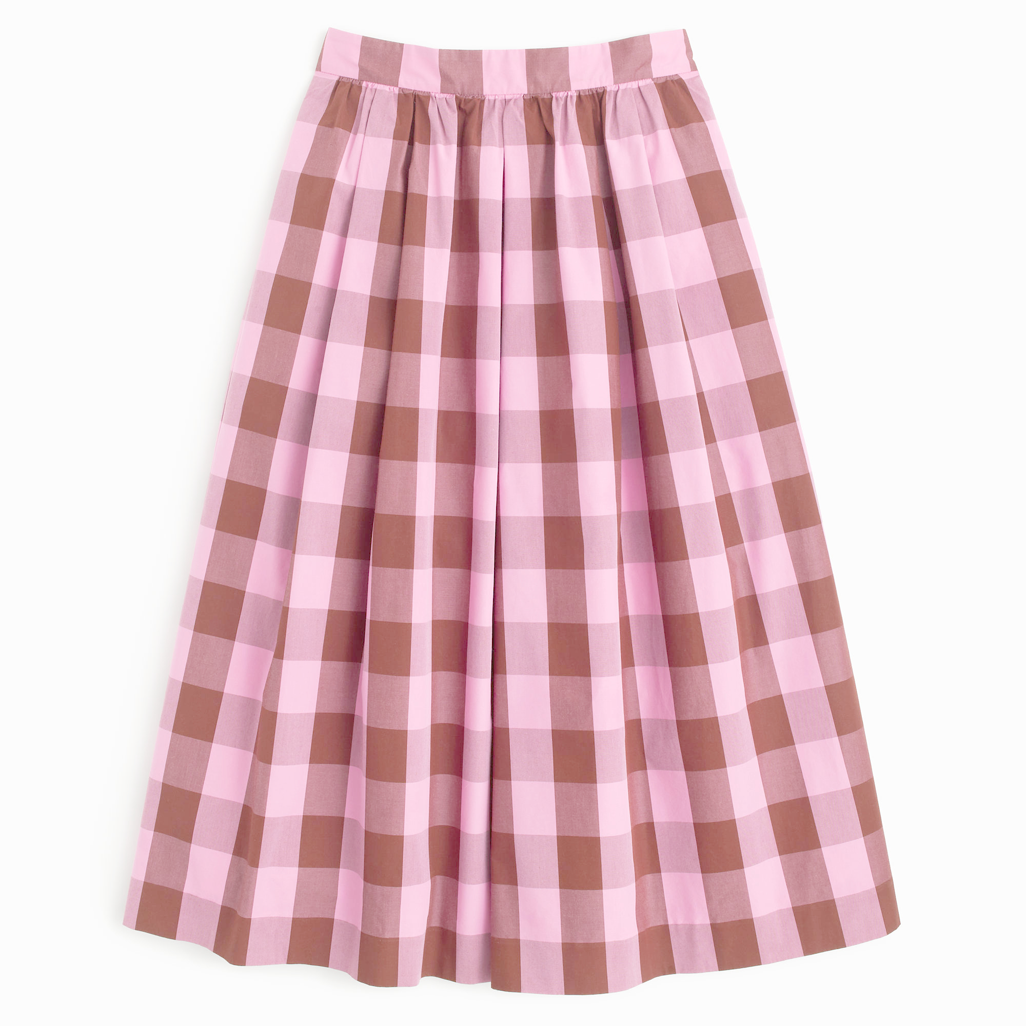 J.crew Petite Cotton Midi Skirt In Oversized Gingham in Pink (fuchsia rust) Save 23 Lyst